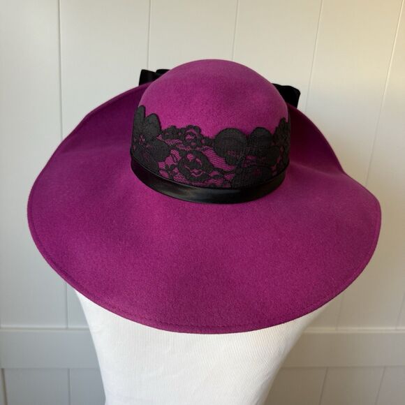 VTG 80s Deadstock Michael Howard Fuchsia Wool Fedora Hat Lace Satin Bow USA NOS main image 9